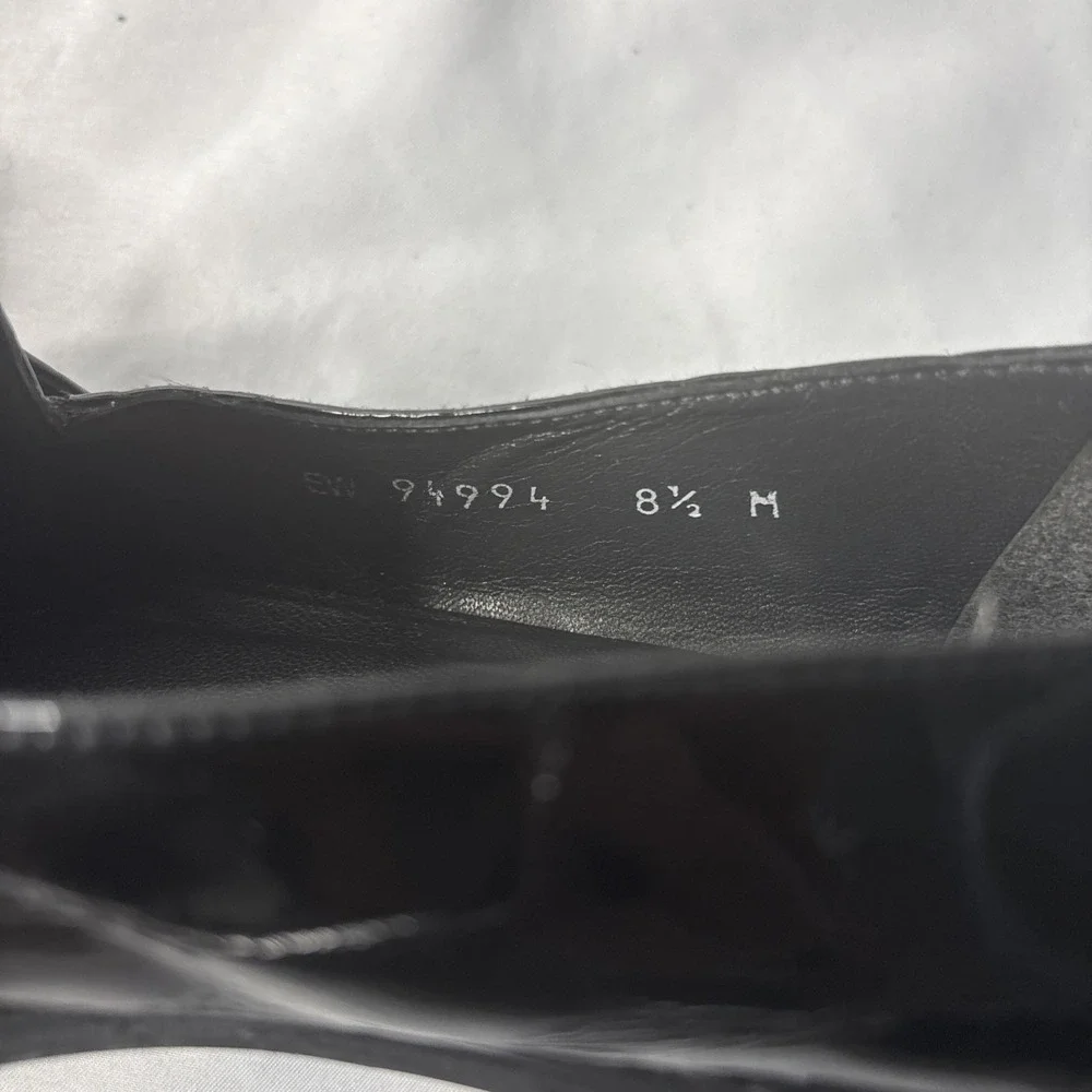 Stuart Weitzman Womens 8.5M Black Alligator Patent Leather Loafers Silver Buckle